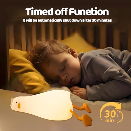 Image of Rytinazzz Silicone Night Light for Kids, 50H Long Battery Duck Lamp (Lying), Gift for Kids, Soft Dimmable Bedside Light, Rechargeable Tap Control
