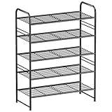 MWQ Shoe Rack Organizer, 27” Wide 5 Tier Stackable &Adjustable Metal Shoe Storage for Closet, Sturdy Mesh Wire, Black