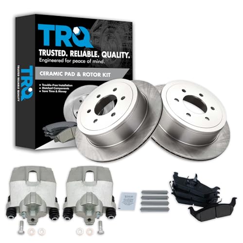 Image of TRQ Rear Ceramic Brake Pad and Rotor Set Includes Calipers