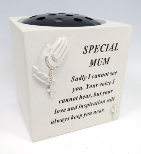 Mum Praying Hands Rosary Beads Memorial Flower Vase - Grave Plaque Tribute Ornament