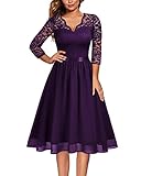 MISSMAY Women's Vintage V-Neck Lace Formal Bridesmaid Party Dress (Large, Purple)