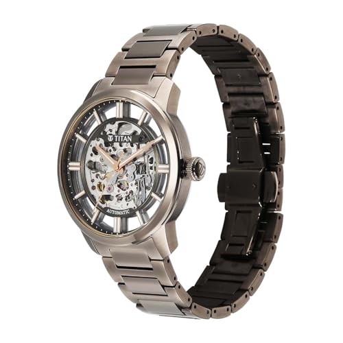 Image of Titan See-Through Skeletal Automatic Analog with Black Dial Copper Brown Stainless Steel Strap Watch for Men - 90220QM01
