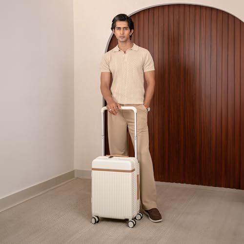 Image of Assembly Rover 20 Inch (55cm) Cabin Trolley Bag Hard Shell Polycarbonate Suitcase Wide Trolley Design with TSA Lock 8 Spinner Wheels Carry On Luggage White