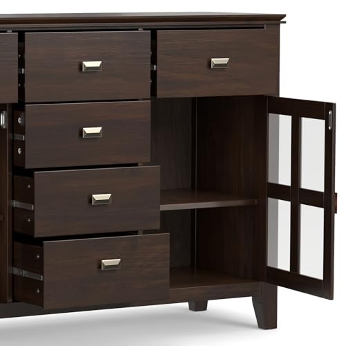 SIMPLIHOME Artisan Buffet - 54 inch Wide Solid Wood 3-Door Sideboard Buffet in Dark Chestnut Brown, Transitional Storage Cabinet for Dining Room or Kitchen with Adjustable Shelves and Bronze Hardware by SIMPLIHOME - Image 9