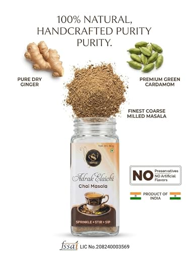 Image of SANCHAI Adrak Elaichi Chai Masala Powder 40gm | Ginger Cardamom Tea Spice Blend for Daily Tea Preparation | Aromatic Indian Chai Masala with Refreshing Taste and Flavor | Pack of 4
