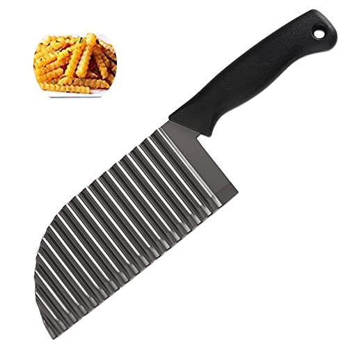 Cortador Ondulado de Patatas de Acero Inoxidable, Cuchillo para Papas Fritas con Mango, Cuchillo Acanalado, Cortador de Arrugas para Verduras, Frutas y Patatas Fritas, Cuchillo para Patatas Corrugado Cover