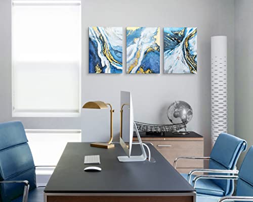 Wall Art Bedroom Gold Wall Decor Abstract Pictures For Living Room Wall Decoration Blue Paintings Large Canvas Art Framed-16''X24''X3 Artwork Decor For Office Bathroom #TOP4