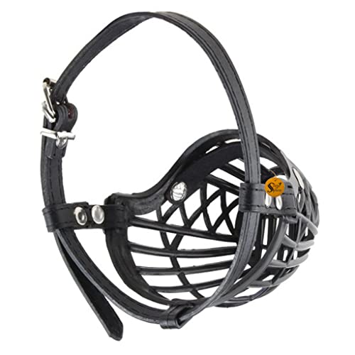 Image of Sage Square Adjustable Strap Muzzle, Mouth Cover, Basket Cage, Pet Safety Collar for Anti Biting Dog. (Black, Small)