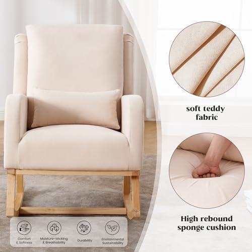 Image of HCHAIRH Rocking Chair Nursery, Nursing Rocking Chairs with Lumbar Pillow, Comfy Modern Nursery Glider Rocker Morden Accent Rocking Chair for Mom Nursery, Living Room, Bedroom, Beige
