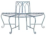 SAFAVIEH Outdoor Furniture Collection – Abia Antique Blue Distressed Wrought Iron 50-Inch Curved Tree Bench, Garden & Patio Seating (PAT5018C)