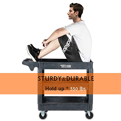 Tuffiom Plastic Service Utility Cart With Wheels, 550Lbs Capacity, Heavy Duty Tub W/Deep Shelves, Multipurpose Rolling 3-Tier Mobile Storage Organizer, For Warehouse Garage Industrial Cart #TOP5