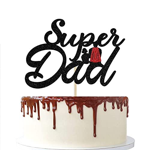 Image of Festiko Super Dad Cake Topper, Best Dad Ever, Happy Birthday Dad, Happy Father's Day Party Decorations Black Glitter