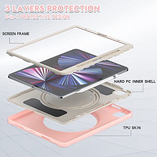 Funda para iPad Pro 12.9 rosa con soporte giratorio 360 y protector de pantalla 5