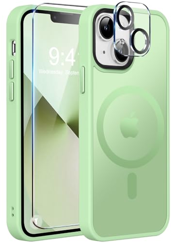 Image of MOCCA Magnetic Shockproof for iPhone 13 Case,Light Green | 13ft Drop | Compatible with MagSafe | w / Screen & Lens Protectors | Anti-Slip Matte | Raised Camera & Screen Lip | Ultra-Slim