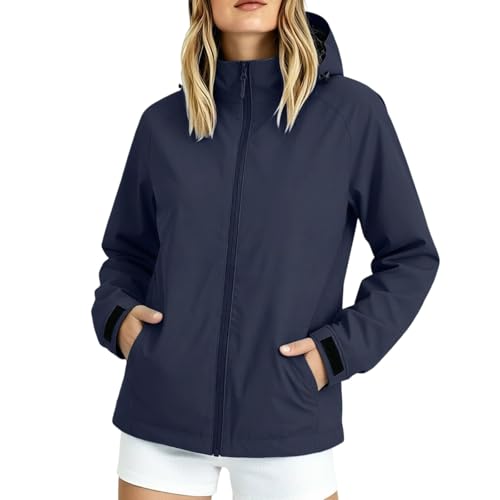 NUSGEAR Chaqueta Impermeable Mujer con Capucha de Trekking Abrigo Mujer Manga Larga con Bolsillo Casual Chaqueta Senderismo Otoño Invierno Deportiva Color Sólido
