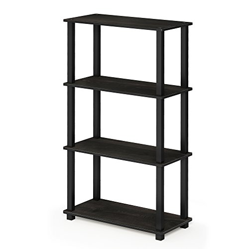 Image of Furinno TURN-S-TUBE Storage Shelves, 4-Tier Book Shelf, Corner Shelf, Toolless Open Shelves, for Organization and Storage, Living Room, Garage, Home Office, Espresso