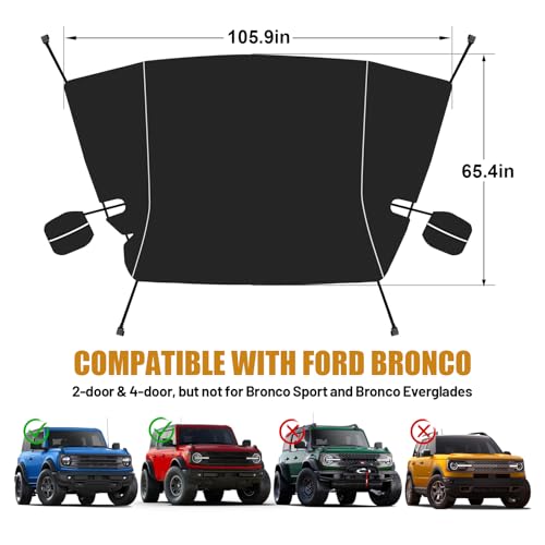 Image of MAIKER 600D Windshield Cover Compatible with Ford Bronco - Waterproof, Frost & Snow Protection, Sun Shade, Wiper Front Window Protector
