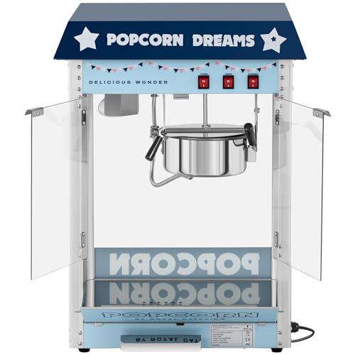 Royal Catering Popcorn Popper, 1500W, 16L/h, Retro Blue (Stainless Steel, Tempered Glass, Aluminium), Includes Kettle, Popcorn Scoop, Measuring Cup - Image 5