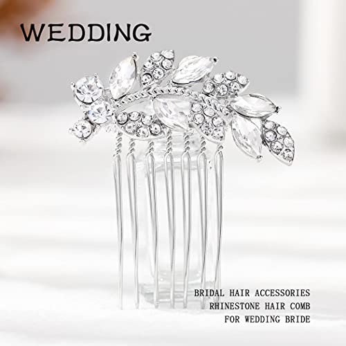Foyte Crystal Bride Wedding Hair Comb Leaf Bridal Headpieces Rhinestone Hair Pieces Bridesmaid Side Combs Hair Accessories For Women And Girls(Silver Leaf) #TOP2