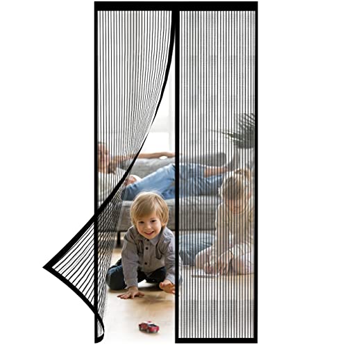 Magnet Fliegengitter Tür 80x210cm, Insektenschutz Fliegenvorhang Ohne Bohren, Fliegenschutz Tür Automatisch Verschließen für Balkontür Terrassentür Kellertür Schiebetür und Wohnzimmer - Schwarz