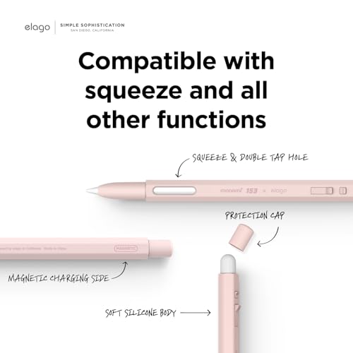 Image of elago X MONAMI Pencil Case Compatible With Apple Pencil Pro Case,Compatible With Apple Pencil 2Nd Generation Cover Sleeve,Magnetic Charging,Double Tap,Squeeze,Haptic(Must Read Guide)(Peony),Pink