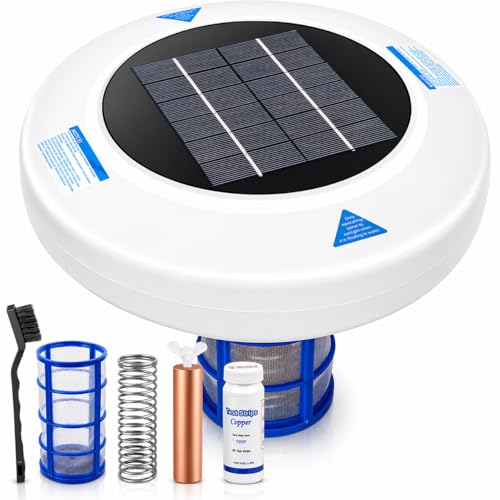 Solar Pool Ionizer for Inground & Above Ground Pools, Up to 45,000 Gallons, Floating Solar Water Clarifier, Large Solar Panel, Durable Copper Anode, Easy Pool Maintenance Solution