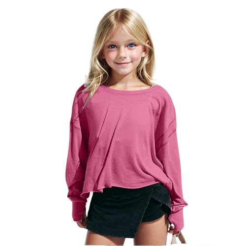 Girls Open Back Tops Long Sleeve Oversized Workout Shirts Kids Backless Gym Yoga Athletic Running Tees 4-14 Years4
