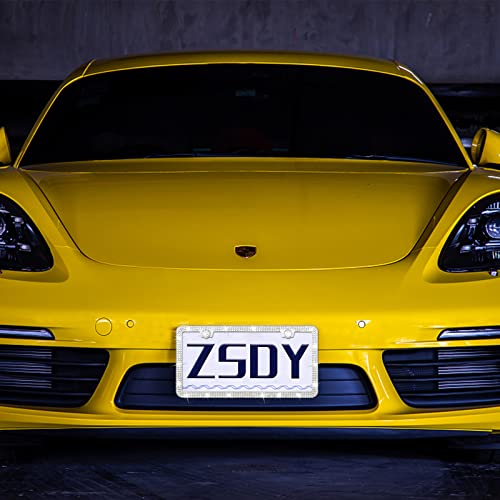 Zsdy Bling License Plate Frame For Women, 1 Pack Rhinestone License Plate Tag Frame With Sparkle Glitter Handcrafted Cute Diamond, Stainless Steel Crystal Car License Plate Cover, White #TOP1