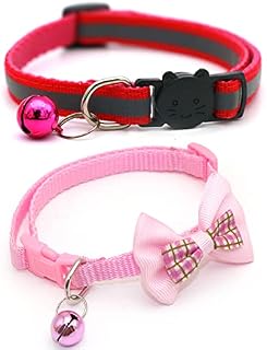 2 Pack Reflective Cat Collars, HooySprs Kitten Collar with Bells and Safety Quick Release Buckle, Reflective Cat Collars with Bells, Adjustable 7.5''-12.5'', Cat Collar for Most Domestic Cats
