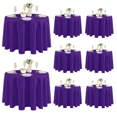 Fitable 8 Pack Purple Tablecloths 120 Inch Round for 48"-96" Tables