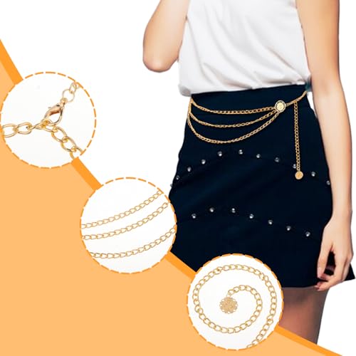 Multilayer Metal Waist Chain, Dress Chain Belt for Women Adjustable Fashion Body Link Belts for Dress Jeans Trousers3