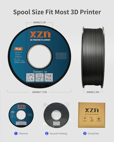 Image of PLA Filament 1.75mm Black, 3D Printer Filament 1kg Spool (2.2lbs), Neatly Wound, + /- 0.02mm Precision, No Clog /Bubble, Excellent Layer Adhesion, Fits Most FDM Printers