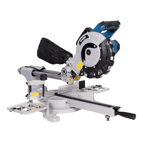 Cofan Ingletadora eléctrica con cable 1450 W Ø210 mm 5000 rpm, Corte doble bisel e inglete, guía láser, barra deslizante, bolsa de serrín, engranajes reforzados