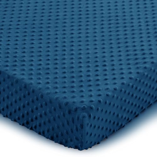 Entisn Pack N Play Sheets Fitted, 26 x 38 Inch Minky Dot Mini Crib Sheet for Boys, Soft and Warm Fleece Nursery Bedding for Most Mini Crib Mattresses...