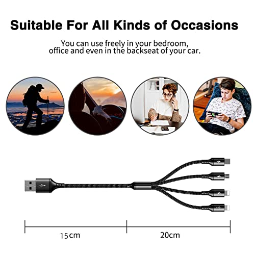 Uzahsk Multi Charger Cable 1Ft 2Pack Multi Charging Cable Nylon Braided Multi Fast Charging Cord 4 In 1 Usb Cable With Ip/Type C/Micro Usb Ports For Cell Phones/Ip/Samsung Galaxy/Lg/Tablets And More. #TOP5