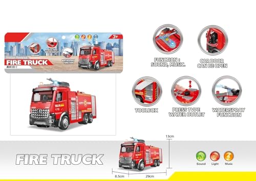 Image of Friction Powered Fire Truck Toy for Kids - 1:16 City Rescue Vehicle with Lights, Sounds & Real Water Spray | Diecast Fire Engine Toy for Boys & Girls Age 3+(Fire Water Spray)
