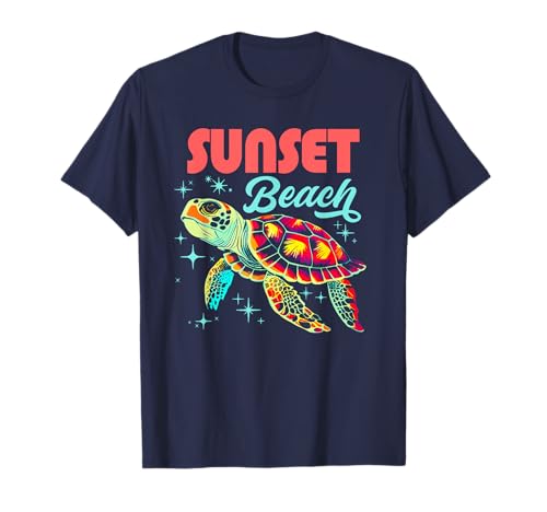 Sunset Beach NC Artistic Sea Turtle Retro Camiseta