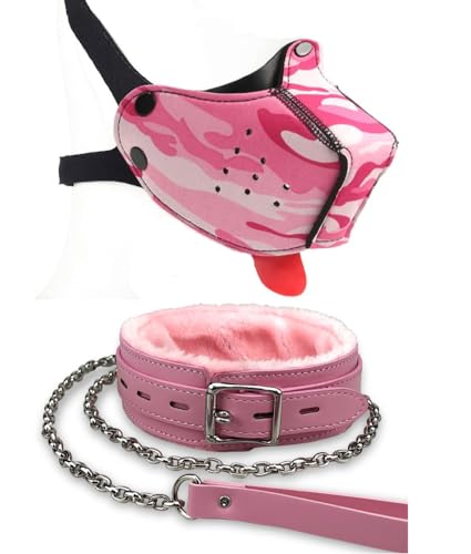 Neoprene Puppy Face Muzzle Dog Hood Mask Play Hoods Pup Play Gear Mask (Pink, One Size)