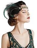 Coucoland Damen 1920s Feder Stirnband 20er Jahre Stil Flapper Haarband Great Gatsby Damen Fasching Kostüm Accessoires (Schwarz Grün)