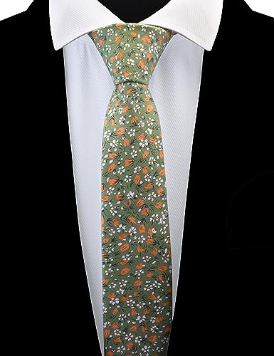 Image of GUSLESON Fashion 2.4 inch(6cm) Floral Skinny Tie for Men Slim Flower Print Cotton Necktie for Wedding Party