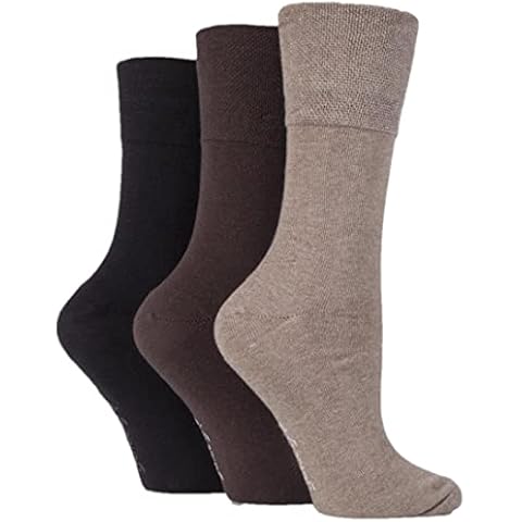 Ladies 3 Pair Gentle Grip Plain Cotton Socks (UK 4-8, Browns) Cover