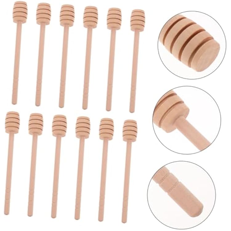 UKCOCO 12pcs Reusable Wooden Honey Dipper Sticks Honey Mixing Rods for Home Weddings Parties Elegant Stirring Sticks Jams Easy to Clean Reuse