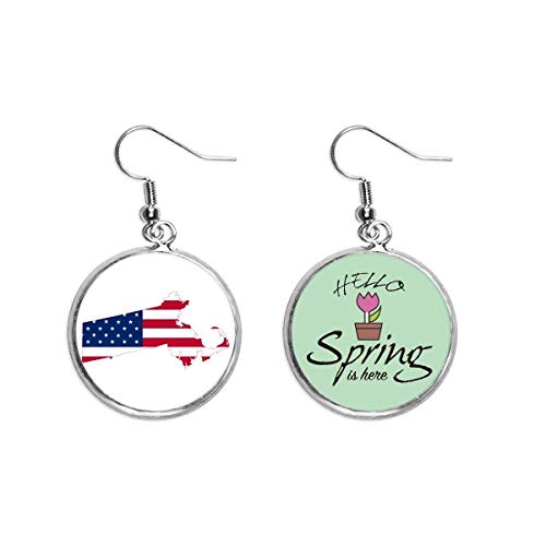 Pendientes de primavera Massachusetts y bandera USA el regalo de joyería ideal