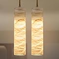 eccuslon Natural Alabaster Pendant Lights for Kitchen Island Alabaster Chandelier Marble Shade Brass Cone Lighting Fixtures White Marble Long Tube for Bedroom Dining Room Living Room 2pack