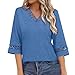 Womens Tops Eyelet Lace V Neck Bell Sleeve Blouses Dressy Casual Work Shirt Loose Fit Summer Spring Fashion Clothing Blue