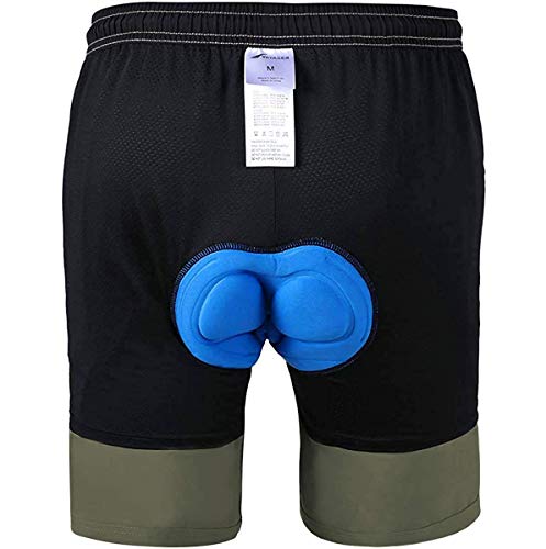 Men\'s Mountain Bike Shorts 3D Padded Bicycle MTB Shorts Loose-fit Lightweight MTB Cycling Shorts (Army Green-L)