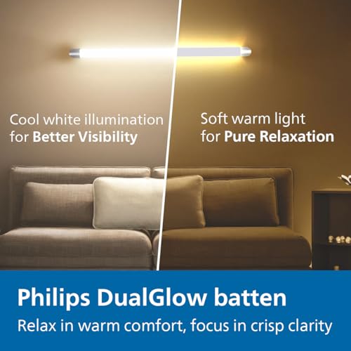 Image of Philips Dual Glow LED Batten Light 30W WW + CDL | 2-in-1 Switchable Warm White & Cool Day Light | Energy Efficient LED Tube Light | Slim Design for Home, Office & Commercial Use | Pack of 1