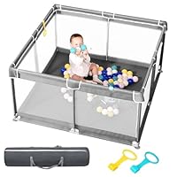 derimkcoa Laufstall Baby,Laufgitter Baby,Kinderzaun mit Atmungsaktivem Netz,Tragbarer Laufstall für Drinnen und Draußen(130x130x66cm,Grau)