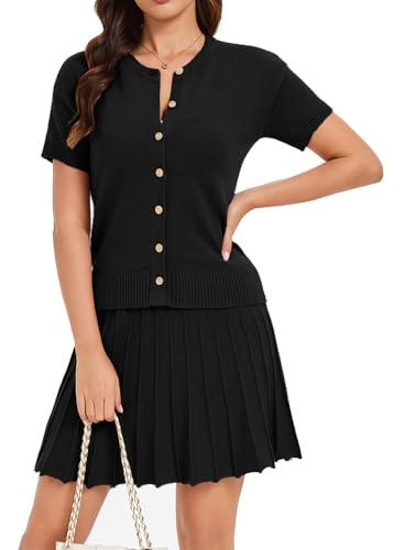 Jenisso Women 2 Piece Skirts Set Summer Knit Sweater Button