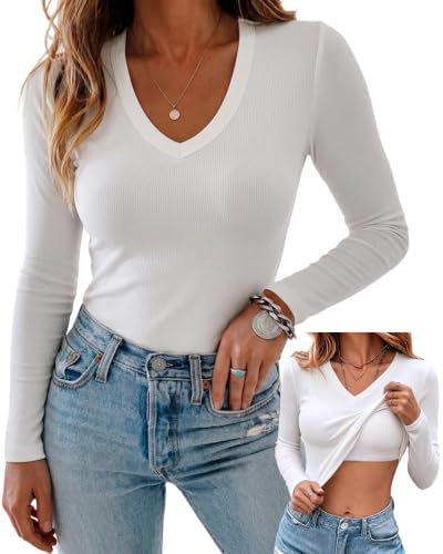 CHICME Women's Built-in Bra Long Sleeve Ribbed Knit Top-be-S A-Beige